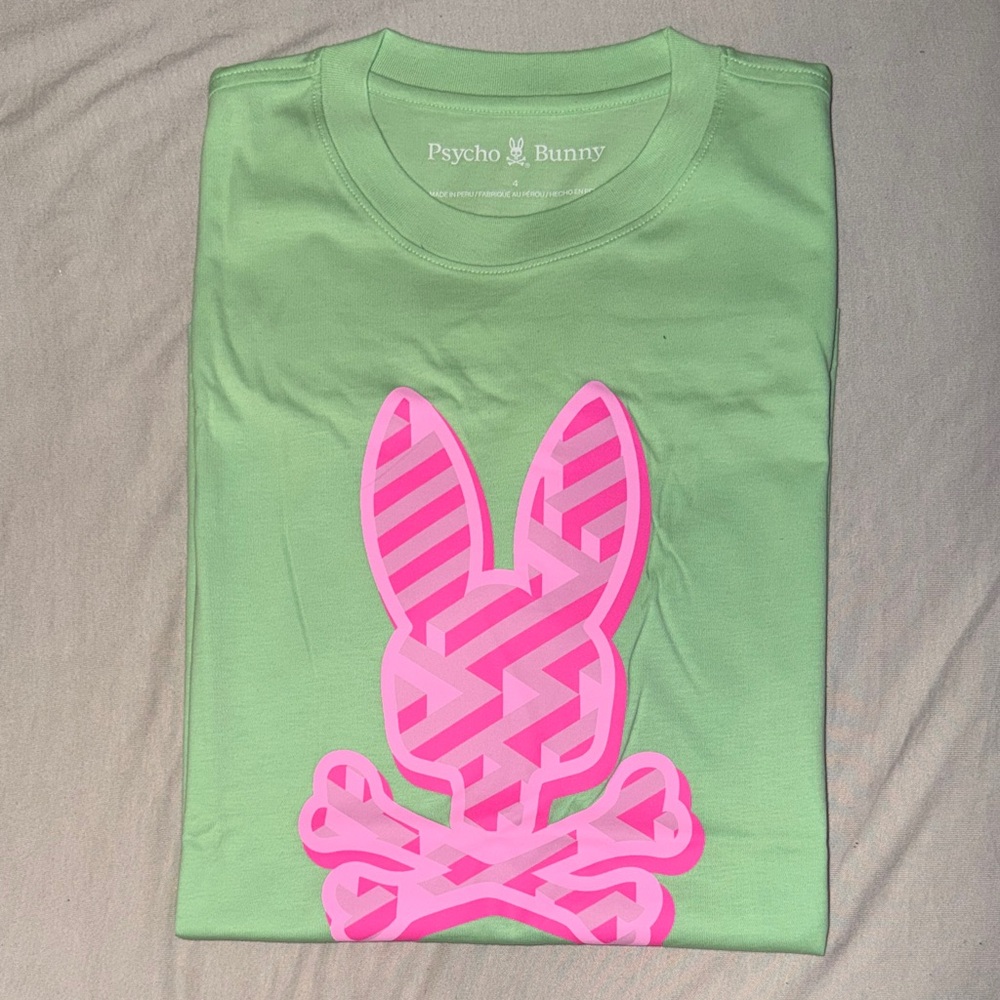 Psycho Bunny Kids Mint Green Tee with Neon Pink Bunny